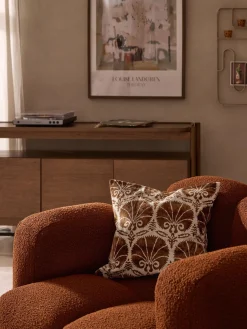 Cojines Decorativos|Mantas>Westwing Collection Funda de cojín de viscosa estampada en tejido jacquard Hazel Estampado étnico marrón