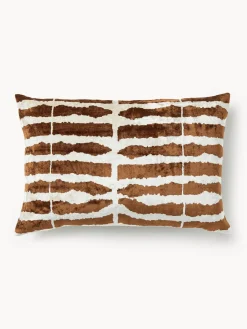 Cojines Decorativos|Mantas>Westwing Collection Funda de cojín de viscosa estampada en tejido jacquard Dejan Marrón con rayas anchas