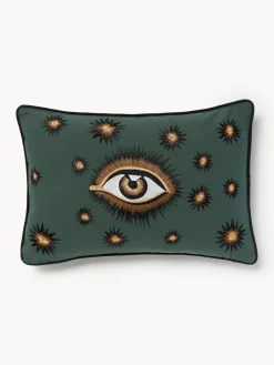 Mantas|Cojines Decorativos>Les Ottomans Funda de cojín decorativo de algodón artesanal Velvety Gris azulado, color vino, blanco Off White