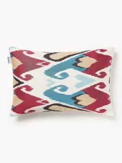 Cojines Decorativos|Mantas>Les Ottomans Funda de cojín decorativo de seda con estampado abstracto Silky Rojo, tonos azules, blanco