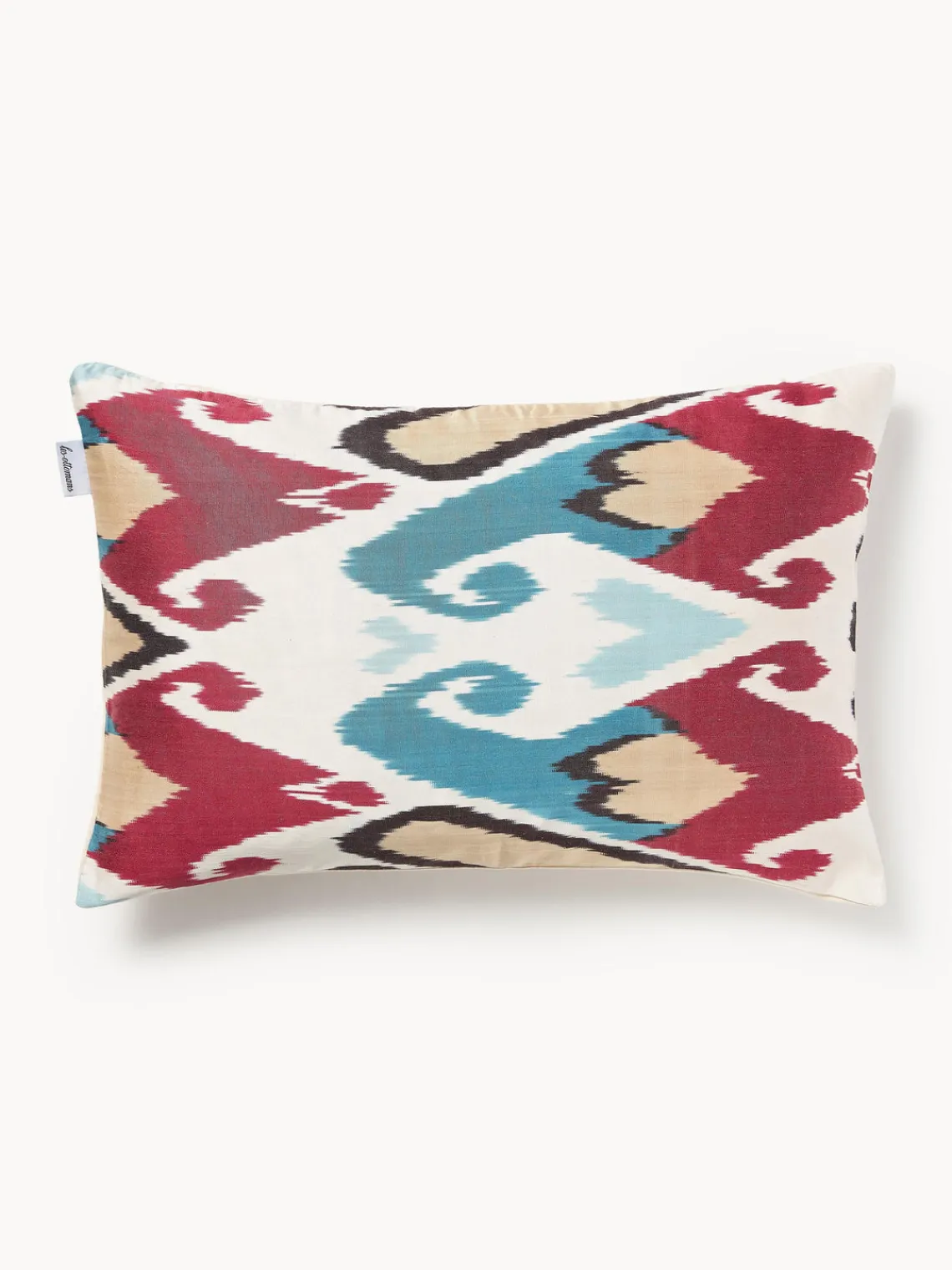 Cojines Decorativos|Mantas>Les Ottomans Funda de cojín decorativo de seda con estampado abstracto Silky Rojo, tonos azules, blanco