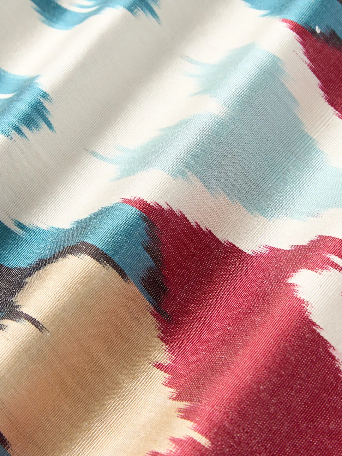 Cojines Decorativos|Mantas>Les Ottomans Funda de cojín decorativo de seda con estampado abstracto Silky Rojo, tonos azules, blanco