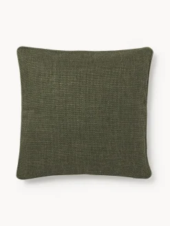 Mantas|Cojines Decorativos>Westwing Collection Funda de cojín en tejido bouclé con ribete Aya Verde oliva, blanco crema