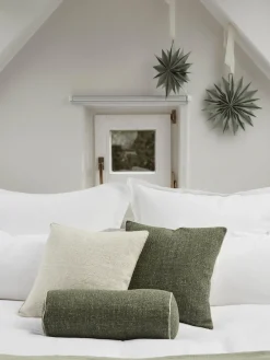 Mantas|Cojines Decorativos>Westwing Collection Funda de cojín en tejido bouclé con ribete Aya Verde oliva, blanco crema