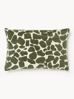 Mantas|Cojines Decorativos>Westwing Collection Funda de cojín en tejido bouclé y chenilla Nenda Verde oscuro, blanco Off White