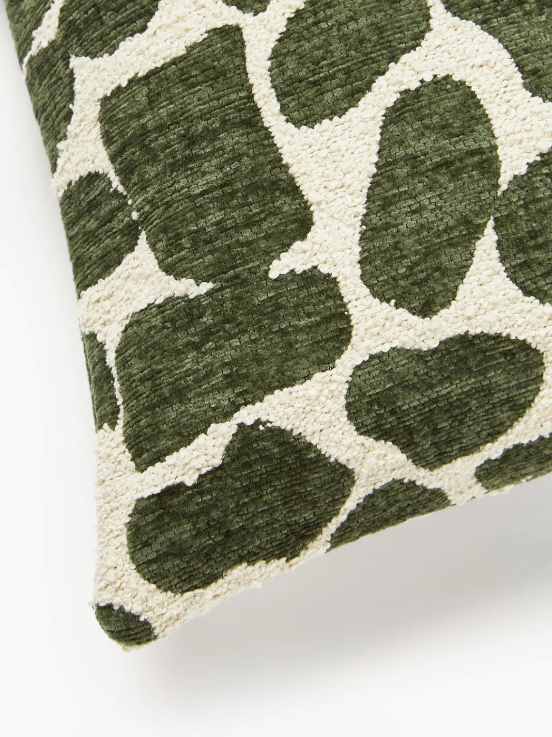 Cojines Decorativos|Mantas>Westwing Collection Funda de cojín en tejido bouclé y chenilla Nenda Verde oscuro, blanco Off White