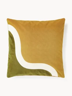 Cojines Decorativos|Mantas>Westwing Collection Funda de cojín estampada Vila Mostaza, verde oliva, blanco