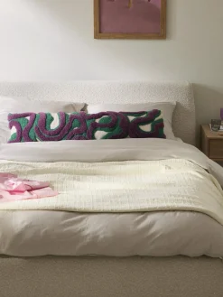 Cojines Decorativos|Mantas>Westwing Collection Funda de cojín grande artesanal con tejido capitoné Jiri Blanco Off White, lila, verde turquesa