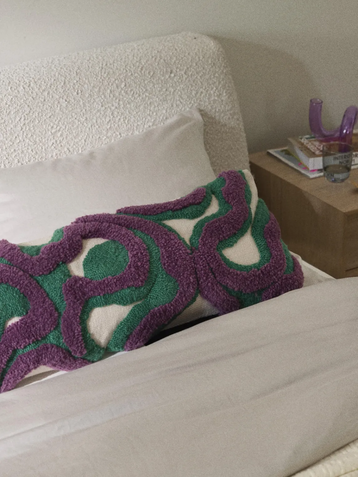 Cojines Decorativos|Mantas>Westwing Collection Funda de cojín grande artesanal con tejido capitoné Jiri Blanco Off White, lila, verde turquesa