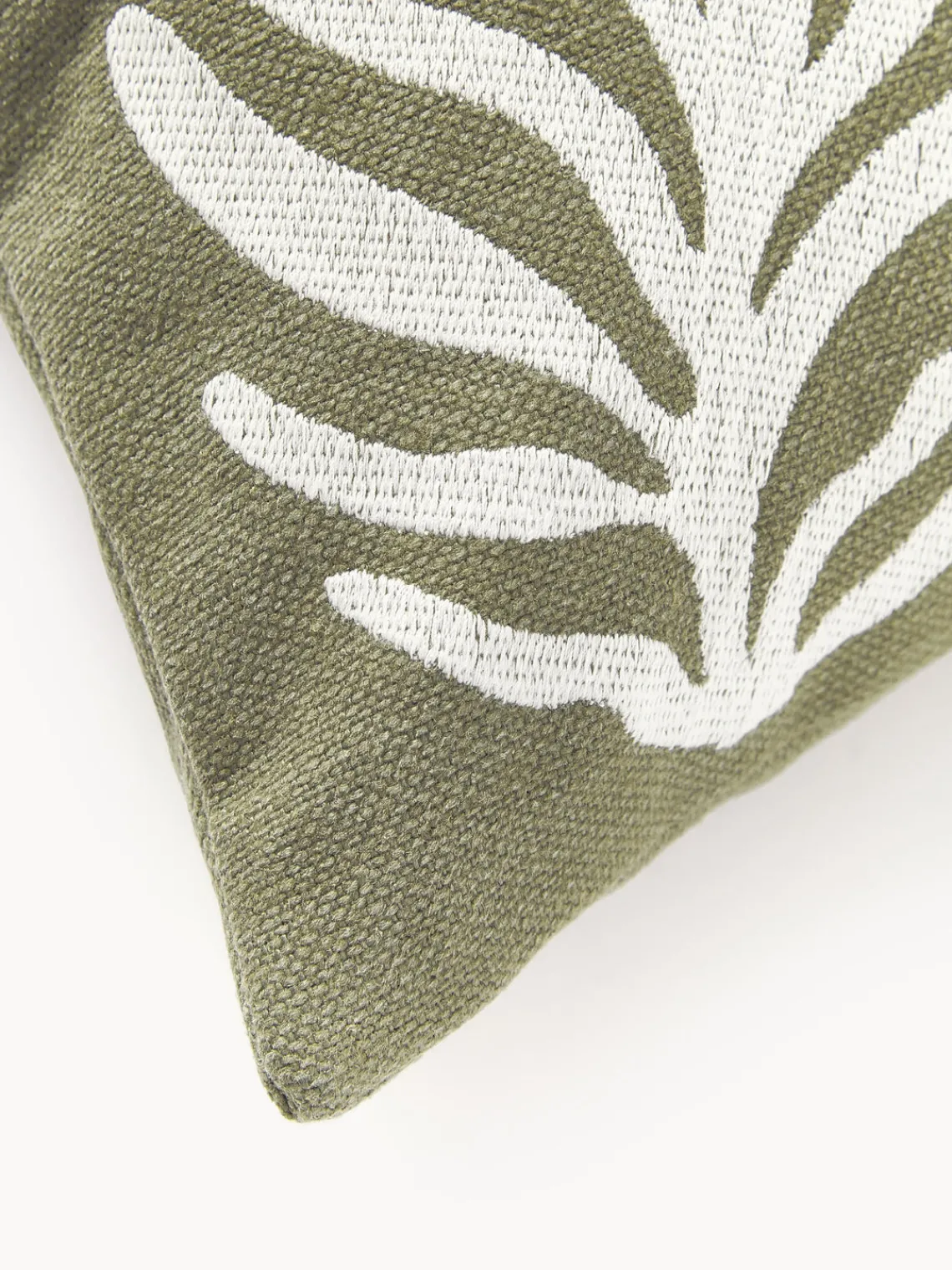 Mantas|Cojines De Exterior>Westwing Collection Funda de cojín para exterior con adorno decorativo Aryna Verde oliva, beige claro