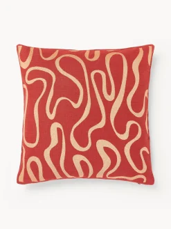 Mantas|Cojines De Exterior>Westwing Collection Funda de cojín para exterior con estampado de ondas bordadas Shanti Rojo, melocotón