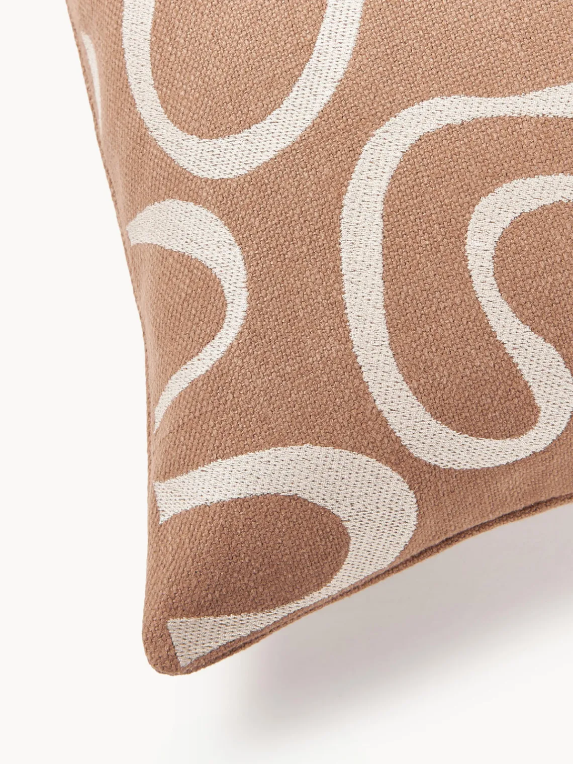 Cojines De Exterior|Cojines Decorativos>Westwing Collection Funda de cojín para exterior con estampado de ondas bordadas Shanti Turrón, beige claro