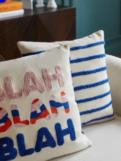 Sale Funda de cojín reversible con inscripción bordada Blah Blah Mantas|Cojines Decorativos