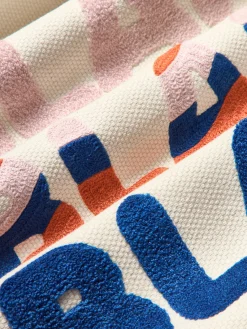 Sale Funda de cojín reversible con inscripción bordada Blah Blah Mantas|Cojines Decorativos