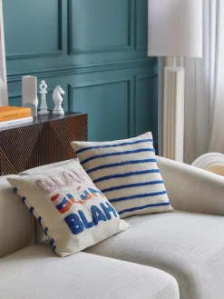 Sale Funda de cojín reversible con inscripción bordada Blah Blah Mantas|Cojines Decorativos