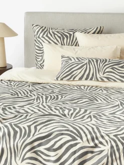 Mantas|Fundas Nórdicas>Westwing Collection Funda nórdica de algodón Chase Blanco Off White, gris oscuro