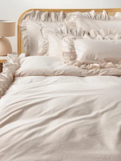 Mantas|Fundas Nórdicas>Westwing Collection Funda nórdica de algodón con volantes Louane Beige claro