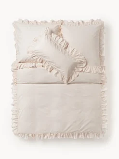 Mantas|Fundas Nórdicas></noscript>Westwing Collection Funda nórdica de algodón con volantes Louane Beige claro