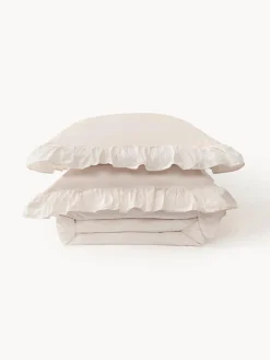 Mantas|Fundas Nórdicas></noscript>Westwing Collection Funda nórdica de algodón con volantes Louane Beige claro