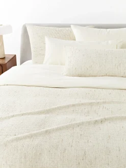 Mantas|Fundas Nórdicas>Westwing Collection Funda nórdica de algodón con estructura gofre Clemente Beige claro, blanco Off White