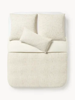 Mantas|Fundas Nórdicas>Westwing Collection Funda nórdica de algodón con estructura gofre Clemente Beige claro, blanco Off White