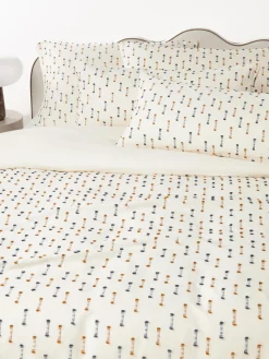 Fundas Nórdicas|Mantas>Westwing Collection Funda nórdica de algodón con flecos en mechones Lenja Blanco crema, azul oscuro, marrón claro