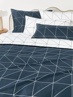 Mantas|Fundas Nórdicas>Westwing Collection Funda nórdica de algodón estampada Marla Blanco, azul oscuro