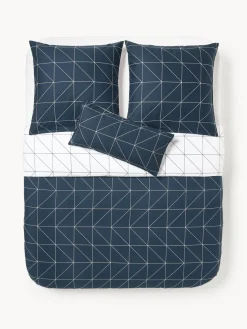 Mantas|Fundas Nórdicas>Westwing Collection Funda nórdica de algodón estampada Marla Blanco, azul oscuro