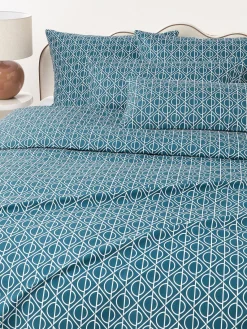 Fundas Nórdicas|Mantas>Westwing Collection Funda nórdica de algodón estampado geométrico Jella Azul petróleo, blanco