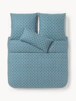Fundas Nórdicas|Mantas>Westwing Collection Funda nórdica de algodón estampado geométrico Jella Azul petróleo, blanco