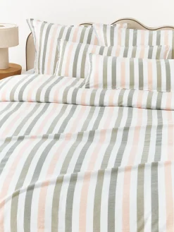 Fundas Nórdicas|Mantas>Westwing Collection Funda nórdica de algodón Harriet Verde oliva, melocotón