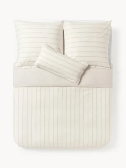 Fundas Nórdicas|Mantas>Westwing Collection Funda nórdica de algodón lavado a rayas Caspian Beige, Off White