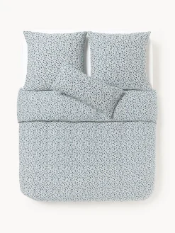 Mantas|Fundas Nórdicas>Westwing Collection Funda nórdica de algodón lavado con fino estampado floral Nolana Azul oscuro, blanco