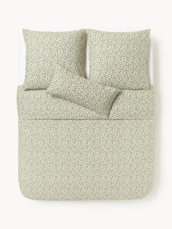 Fundas Nórdicas|Mantas>Westwing Collection Funda nórdica de algodón lavado con fino estampado floral Nolana Verde oliva, blanco Off White