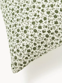 Fundas Nórdicas|Mantas></noscript>Westwing Collection Funda nórdica de algodón lavado con fino estampado floral Nolana Verde oliva, blanco Off White