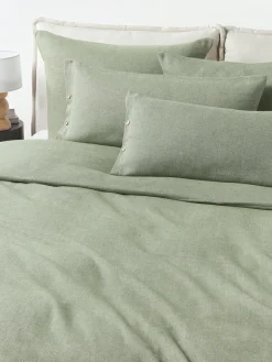 Fundas Nórdicas|Mantas>Westwing Collection Funda nórdica de franela con punto espiga Wanda Verde salvia