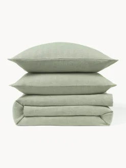 Fundas Nórdicas|Mantas></noscript>Westwing Collection Funda nórdica de franela con punto espiga Wanda Verde salvia