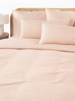 Fundas Nórdicas|Mantas>Westwing Collection Funda nórdica de franela con rayas finas Javon Melocotón