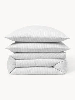 Fundas Nórdicas|Mantas></noscript>Westwing Collection Funda nórdica de franela con rayas finas Javon Gris claro