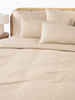 Fundas Nórdicas|Mantas>Westwing Collection Funda nórdica de franela con rayas finas Javon Marrón claro