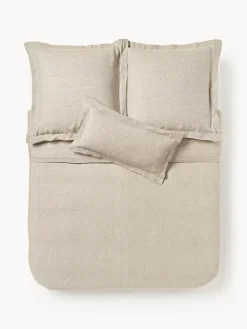 Mantas|Fundas Nórdicas>Westwing Collection Funda nórdica de lino con ribete Linna Greige