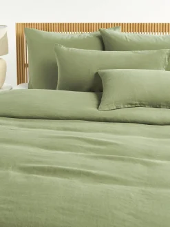 Mantas|Fundas Nórdicas>Westwing Collection Funda nórdica de lino lavado Airy Verde oliva