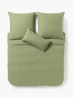 Mantas|Fundas Nórdicas>Westwing Collection Funda nórdica de lino lavado Airy Verde oliva