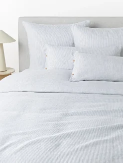 Mantas|Fundas Nórdicas>Westwing Collection Funda nórdica de lino lavado con rayas finas Rinna Gris azulado, blanco