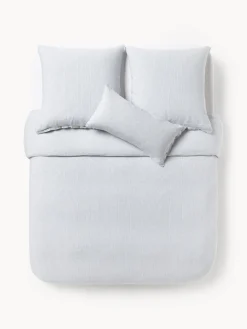 Mantas|Fundas Nórdicas>Westwing Collection Funda nórdica de lino lavado con rayas finas Rinna Gris azulado, blanco