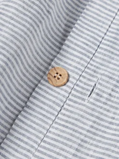 Mantas|Fundas Nórdicas></noscript>Westwing Collection Funda nórdica de lino lavado con rayas finas Rinna Gris azulado, blanco