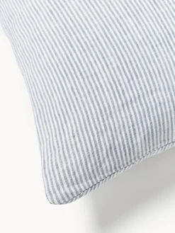 Mantas|Fundas Nórdicas></noscript>Westwing Collection Funda nórdica de lino lavado con rayas finas Rinna Gris azulado, blanco