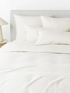 Mantas|Fundas Nórdicas>Westwing Collection Funda nórdica de lino lavado con rayas finas Rinna Beige claro, blanco