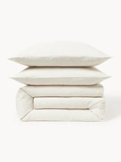 Mantas|Fundas Nórdicas></noscript>Westwing Collection Funda nórdica de lino lavado con rayas finas Rinna Beige claro, blanco