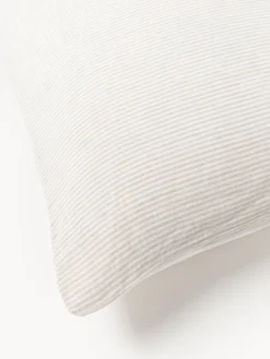 Mantas|Fundas Nórdicas></noscript>Westwing Collection Funda nórdica de lino lavado con rayas finas Rinna Beige claro, blanco